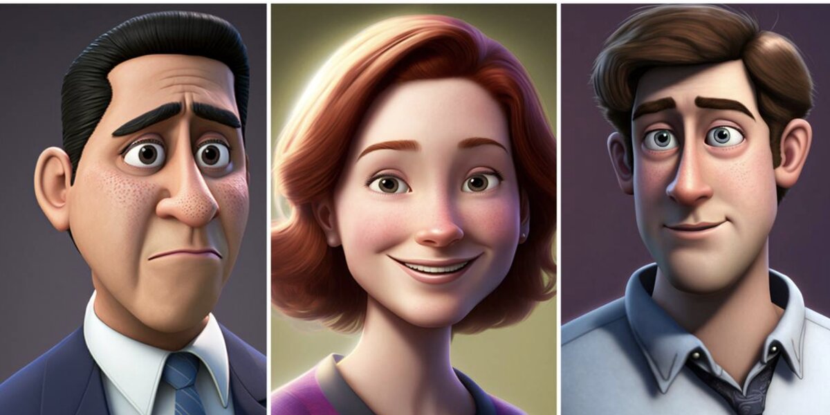 Нейросеть изобразила героев сериала «Офис» в стиле мультфильмов студии Pixar
