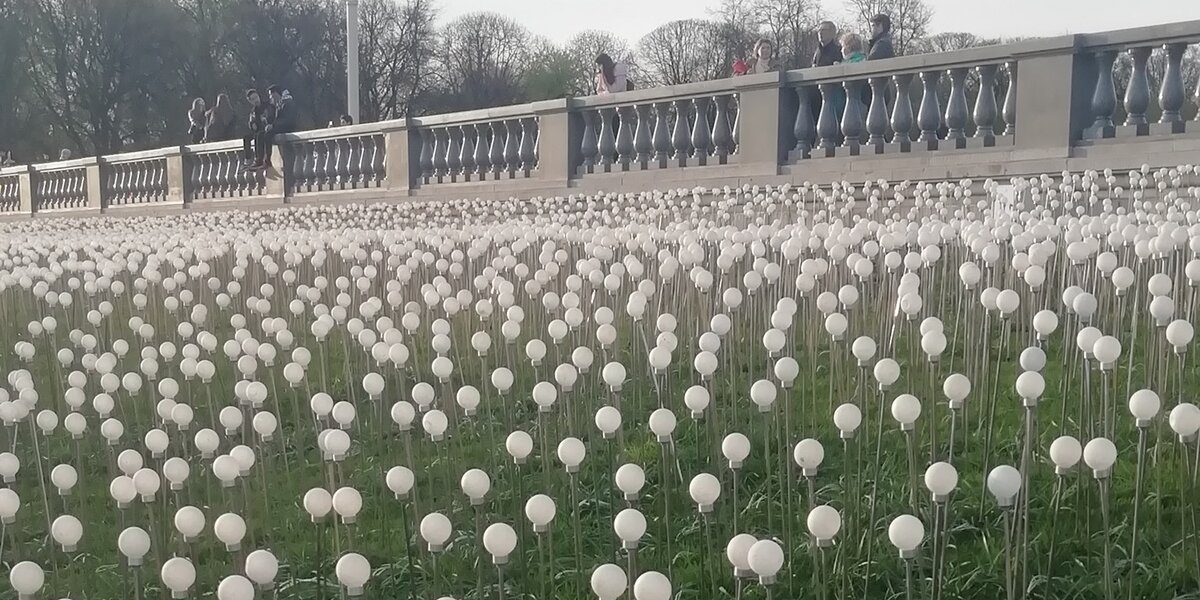 В парке Горького вместо тюльпанов установили пластиковые лампочки