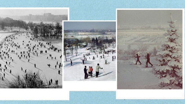 На коньках и даже в Москве-реке: посмотрите архивные зимние фото города